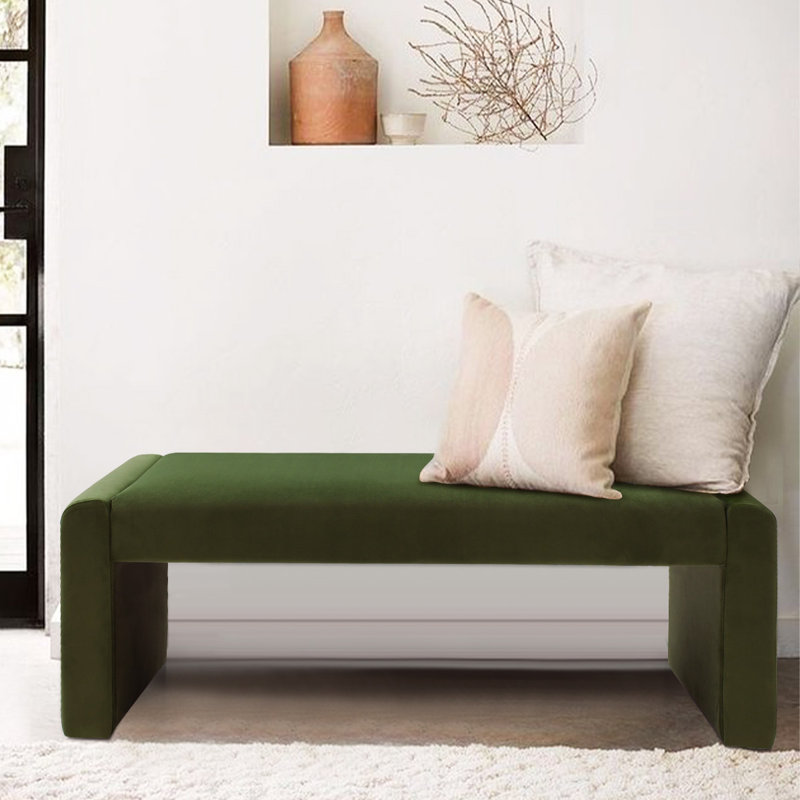 Wagenen 47" Upholstered Bench, Olive Velvet