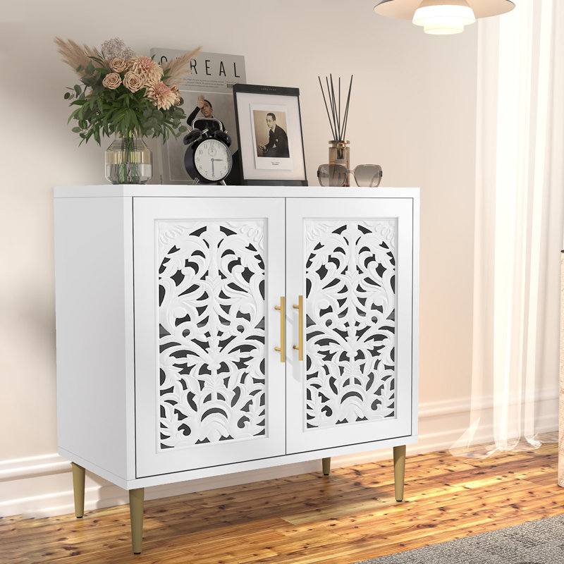 31.4"Carved Buffet Sideboard Cabinet, White, White