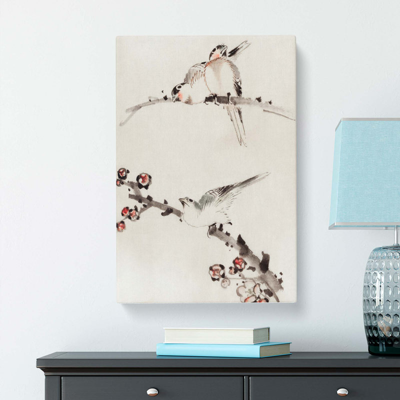 Three Birds Perched On Blossom Branches by Katsushika Hokusai - Wrapped Canvas Painting, 60cm H x 40cm W x 3cm D