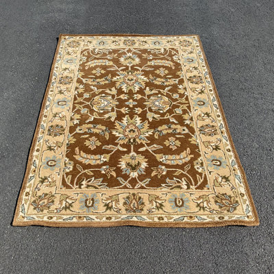 Tapis brun / beige en laine touffeté à la main Indo