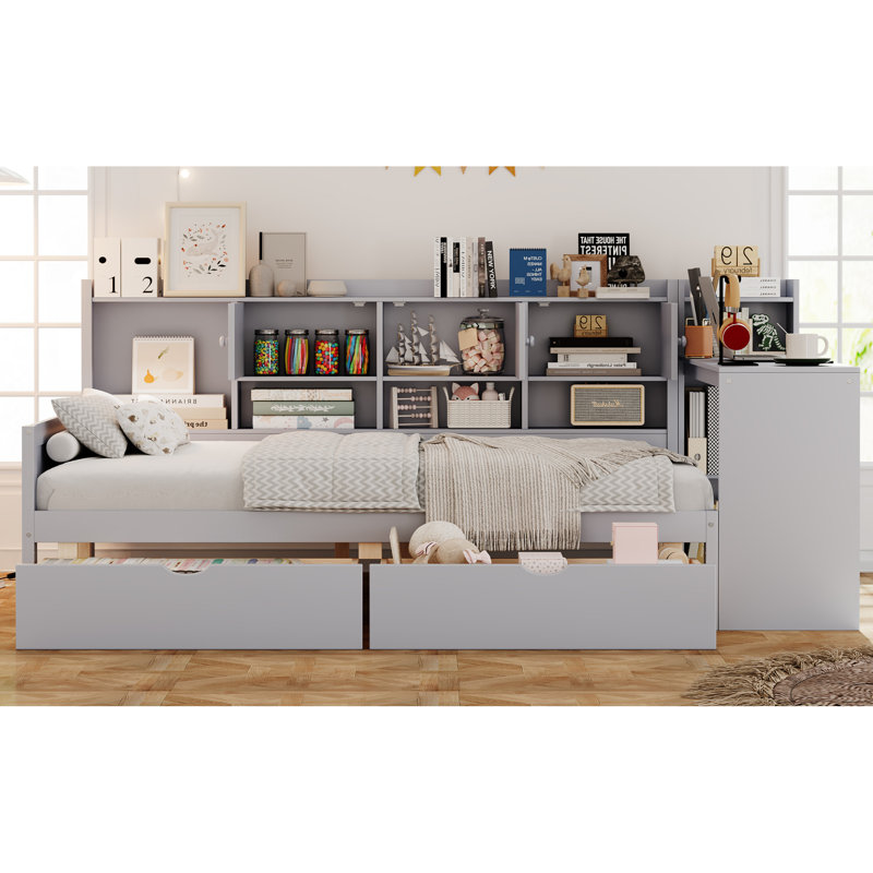 Lits en bois modernes peu encombrants avec rangement et bureau d'étude pour la maison