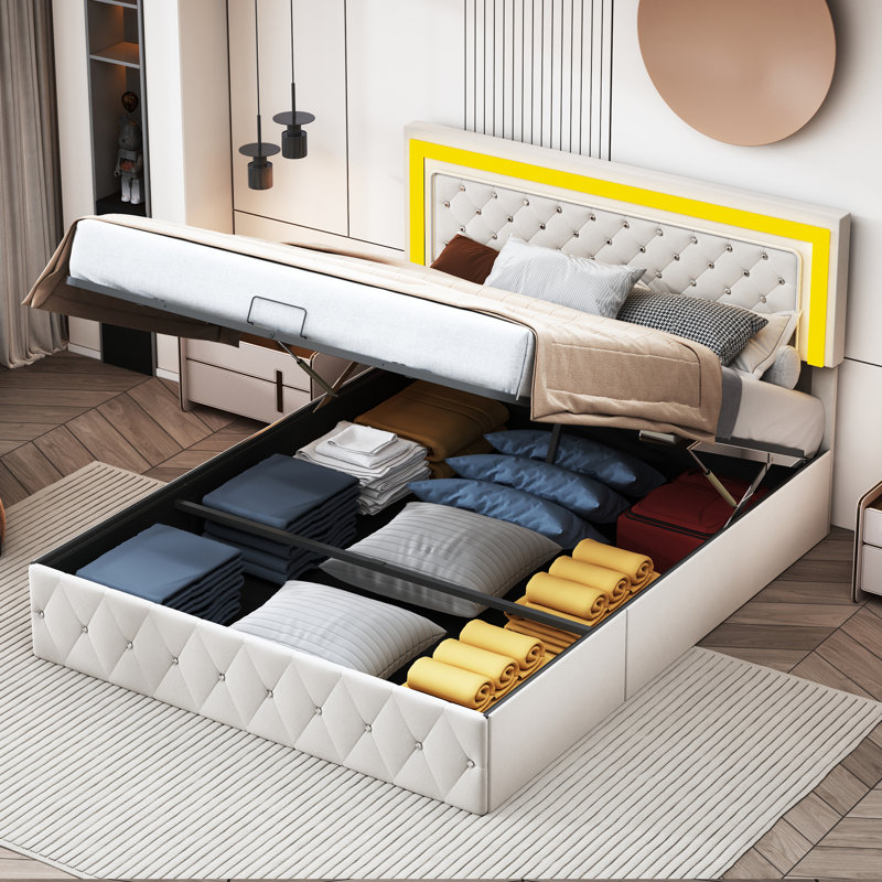 Ottoman Storage Bed, Beige, European Double (140 x 200 cm)