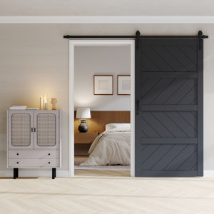 Paneled Solid Manufactured Wood Barn Door with Installation Hardware Kit