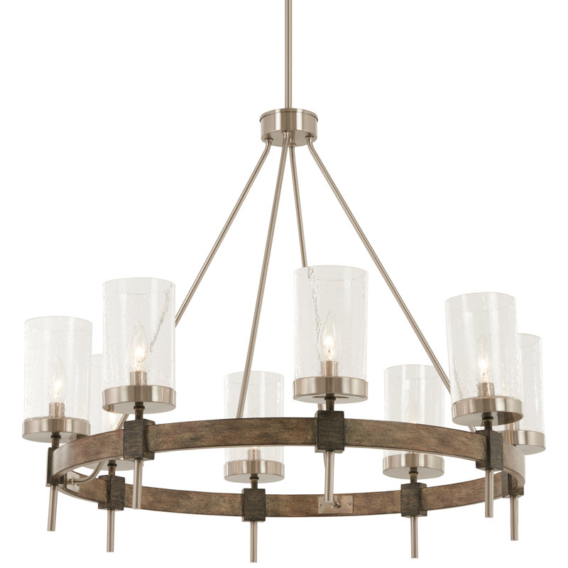 Bridlewood Stone Grey 8-Light Chandelier with Brushed Nickel and Clear Seedy Glass