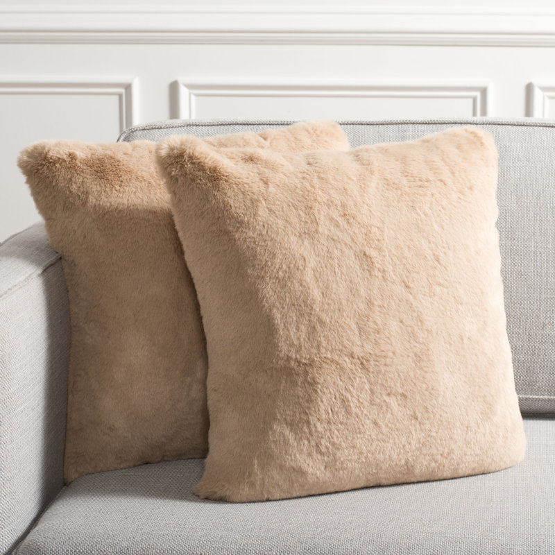 Faux Fur Throw Pillow, 23" x 23", Brown