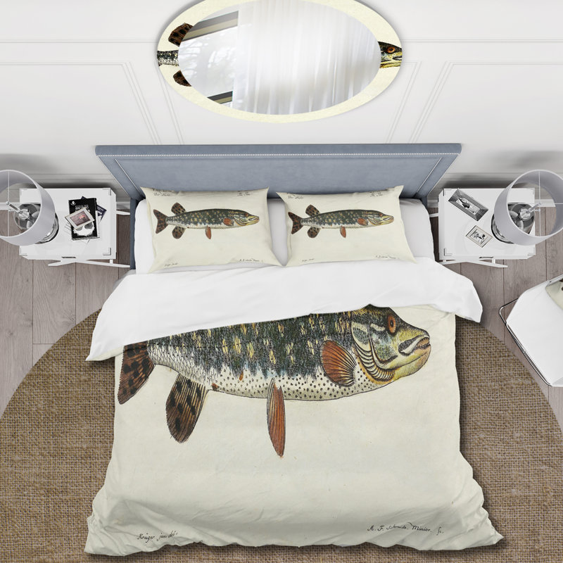 Portrait d'un poisson vert dans l'eau - Ensemble de housse de couette nautique et côtier - Polyester en microfibre