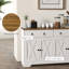 Buffet avec 2 tiroirs, armoires de rangement, 4 portes coulissantes de style grange, étagères réglables, blanc, table de buffet imitation bois