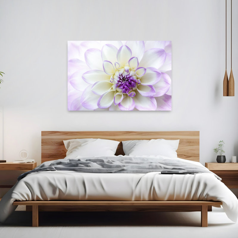 White Purple Dahlia Delicate Elegant Vibrant Dahlia Lavender Violet Flower Nature Wall Art Print 1 Piece Wrapped Canvas Wall Art