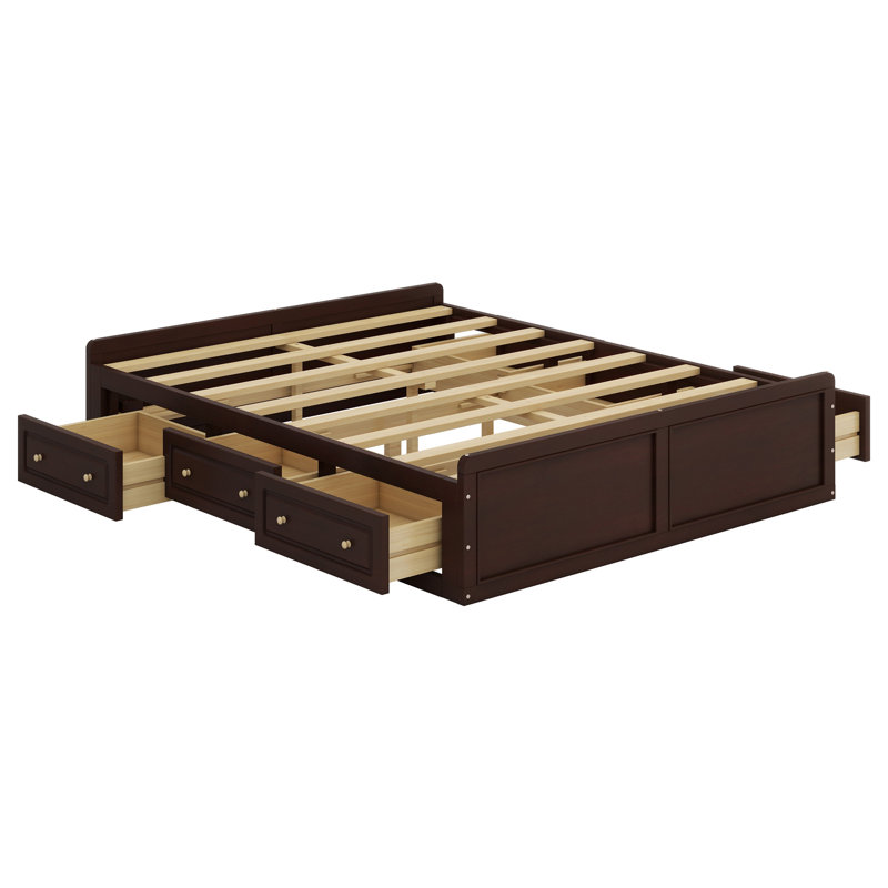 Structure de lit plateforme en bois avec 6 tiroirs