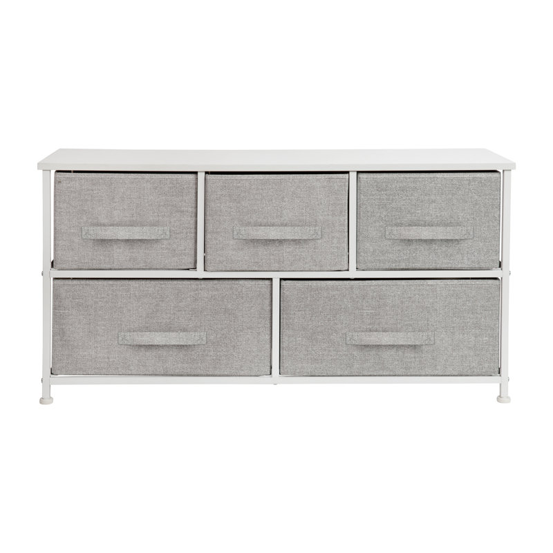 5 - Drawer Dresser, White/Light Gray