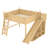 Queen Loft Bed with Storage Shelves & Cabinet, Solid Wood Bed with Detachable Slide & Ladder, No Box Spring, Natural-1137604594-1137604599