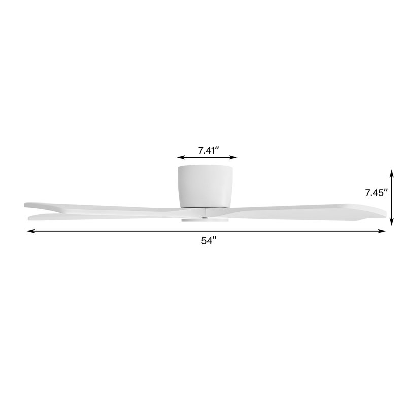 Ventilateur de plafond encastrable avec moteur à courant continu et pales en bois massif 54 pouces Milan avec télécommande, blanc