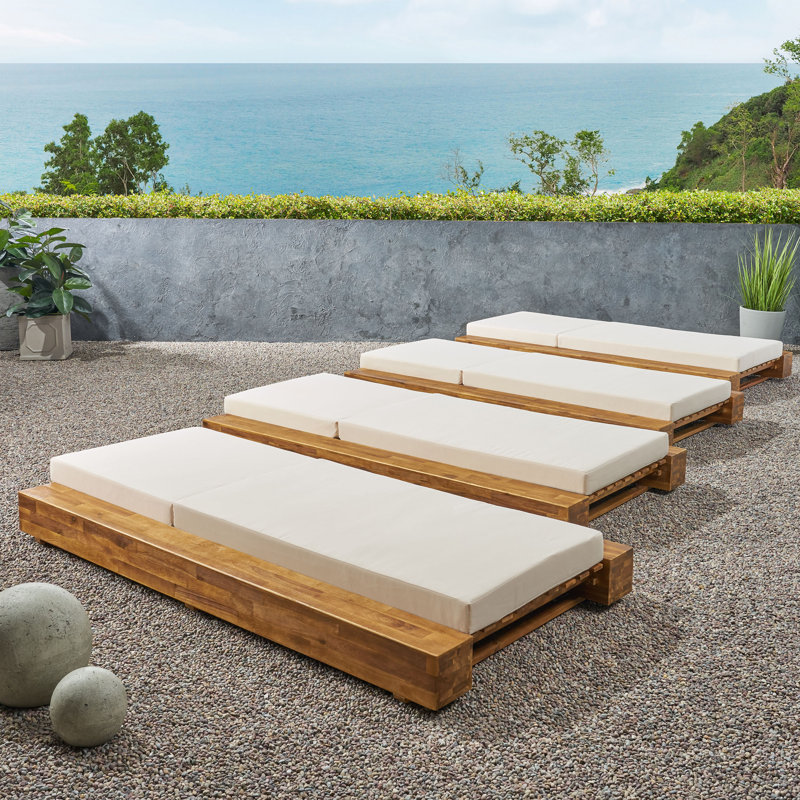 Ensemble de chaise longue d'extérieur en bois d'acacia Lyor avec coussins et dossier réglable
