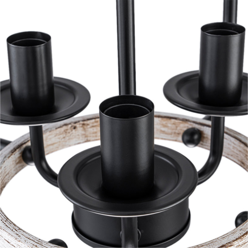 3-light Farmhouse Semi Flush Mount, Matte Black/White Wood Accents