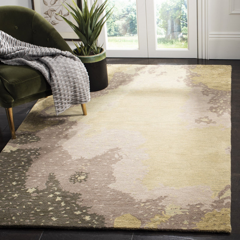 Tapis abstrait en laine et viscose touffetés à la main Amier, Rectangle 7 pi 6 po x 9 pi 6 po