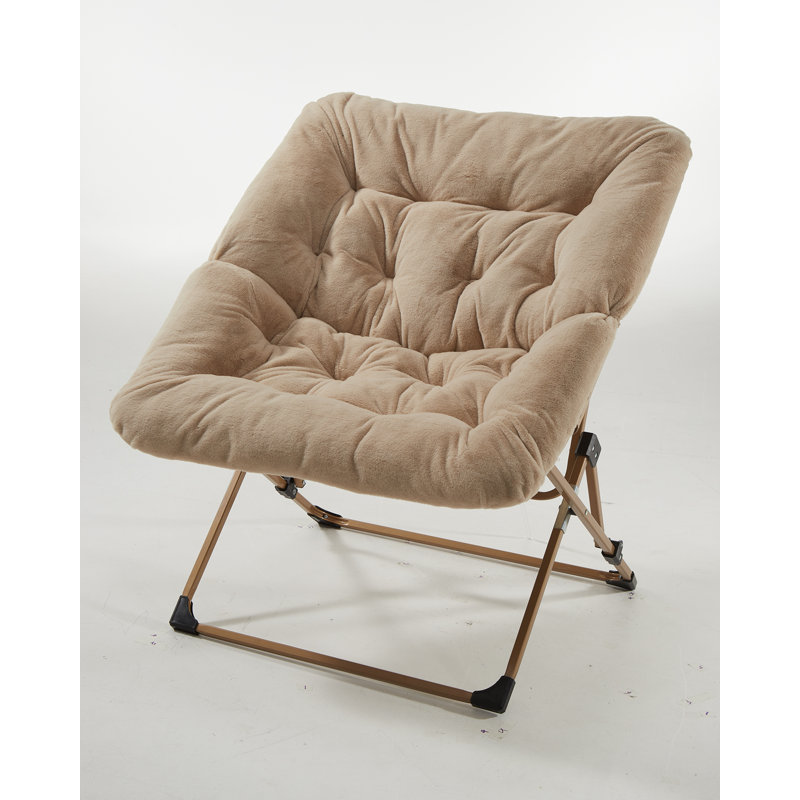 Reace Folding Papasan Accent Chair, Beige/Gold