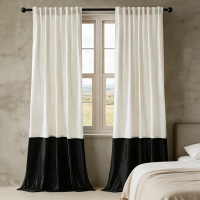 Velvet Blackout Curtains With Modern Color Block Design, Back Tab And Rod Pocket For Living Room And Bedroom, Soundproof Thermal Insulated Drapes, Set Of 2 Panels