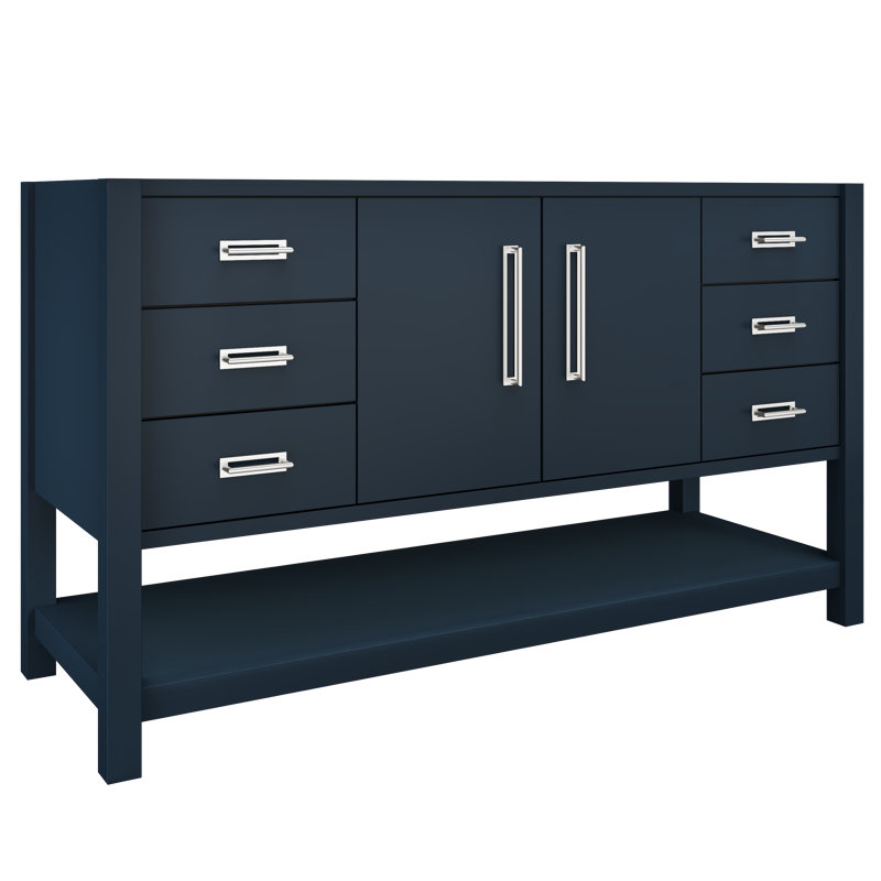 Kiawah Single Extra Wide Bath Vanity, Hague Blue, Polished Chrome, 60"