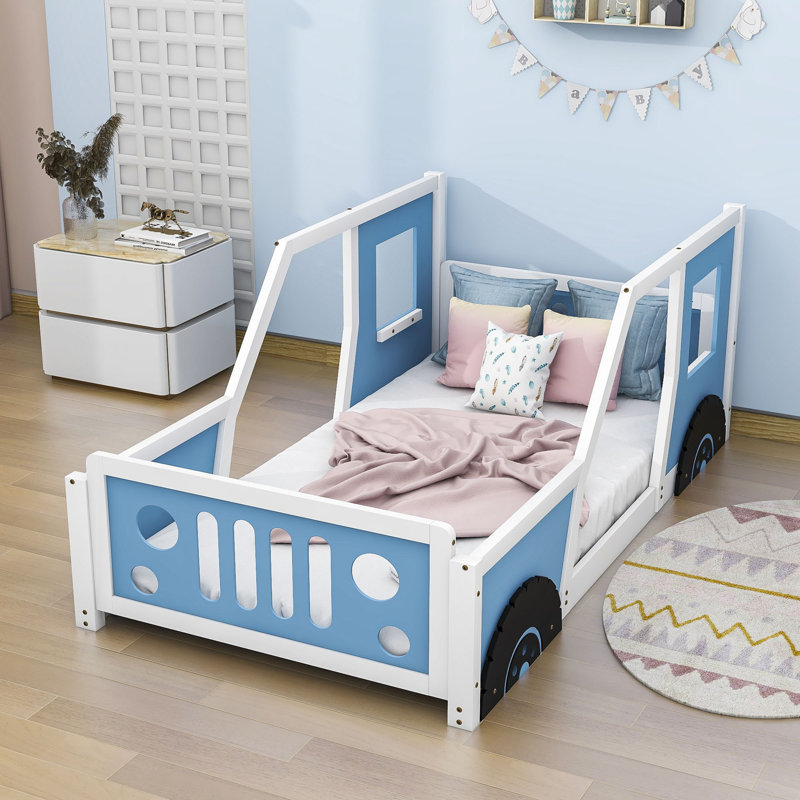 Lit plateforme simple avec roulettes, Bleu