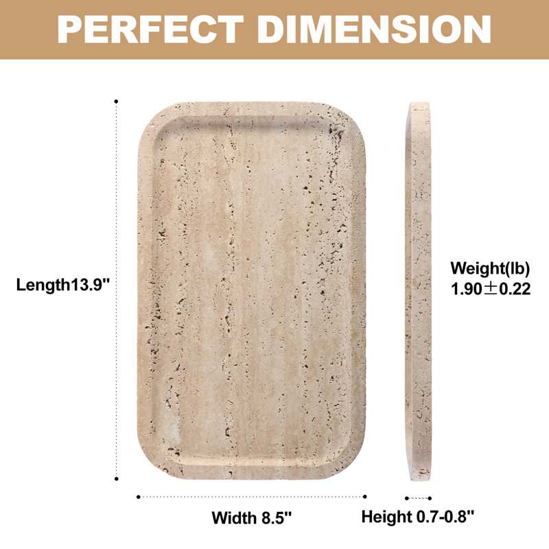Plateau rectangulaire en marbre naturel Guein, Travertino Romano