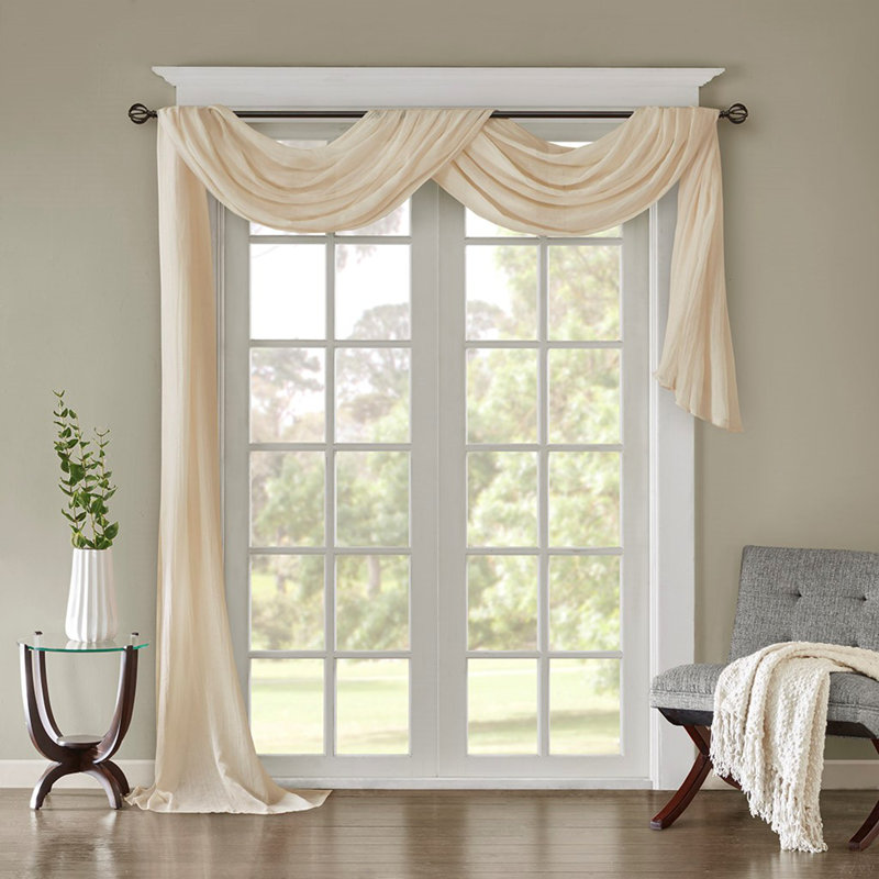 Solid Crushed Scarf Sheer, Cream, 42" W x 144" L