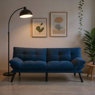  2-in-1 Convertible Futon Sofa Bed with Adjustable Arms & Backrest for Small Spaces, Navy