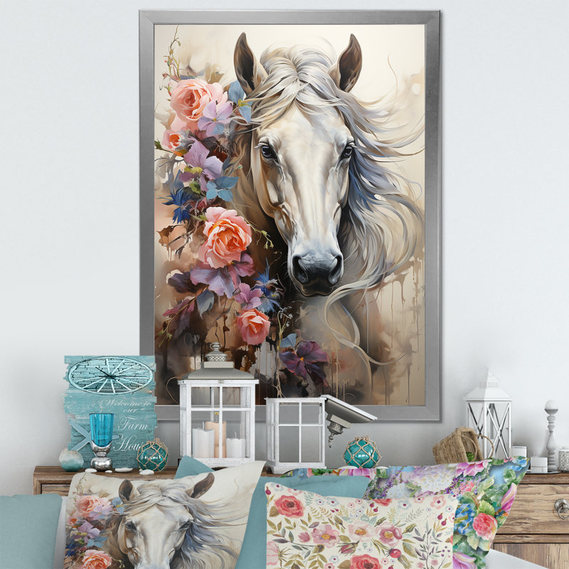 Graffiti Urban Trot majestueux cheval I, Cadre photo argenté, H 44 po x l 34 po x P 1,5 po