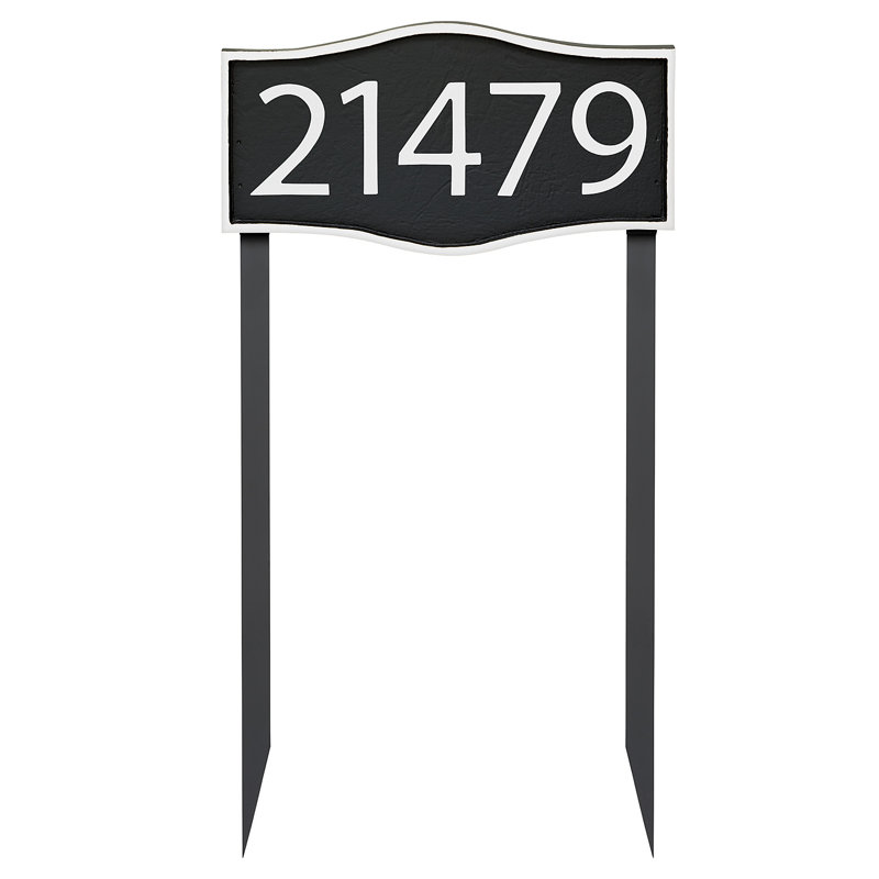 Enseigne d’adresse pour pelouse sur 1 ligne, Noir, Blanc