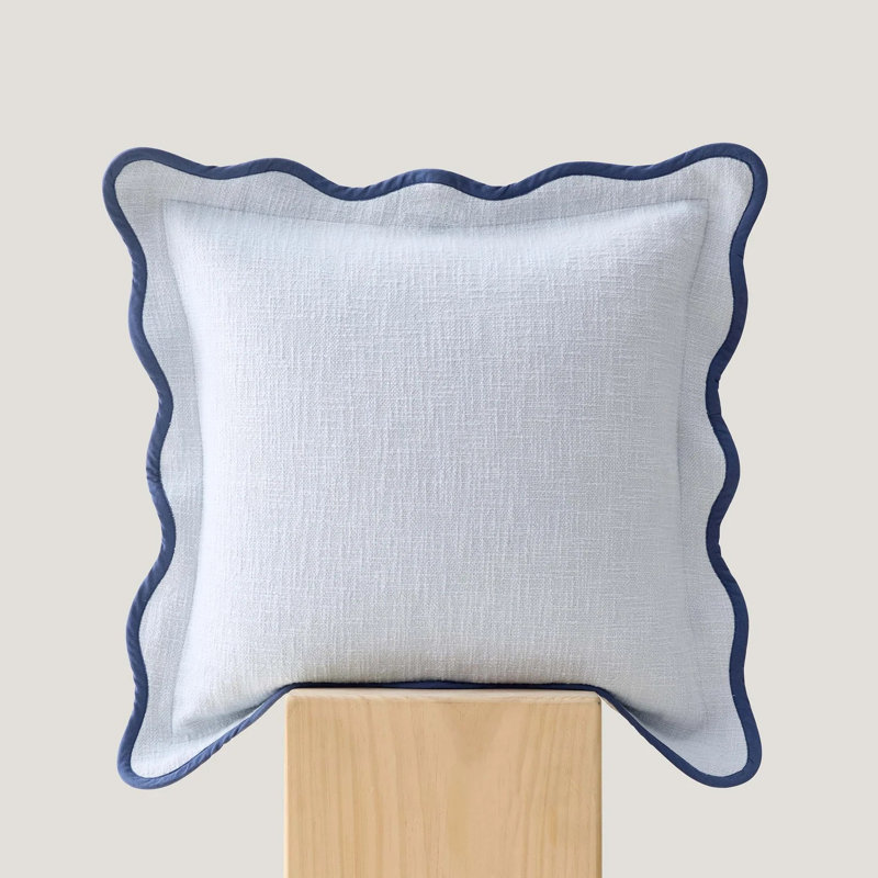 Double Stitch Cotton Decorative Scalloped Throw Pillow Coveron, Arctic Blue