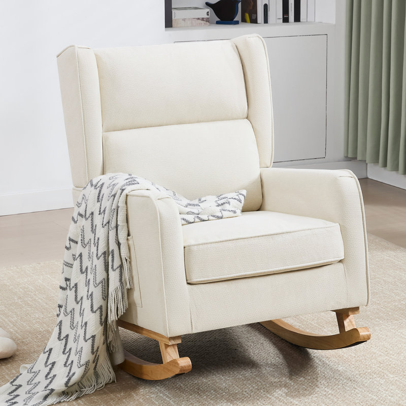 Chaise berçante en bois massif, Brun, Beige