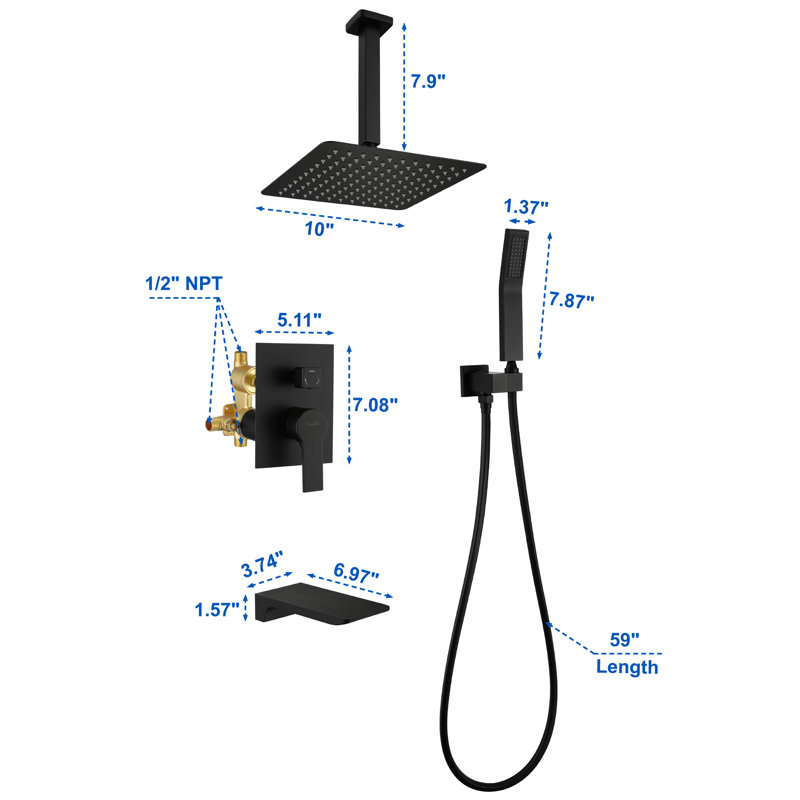 Robinet de douche avec valve brute, Noir