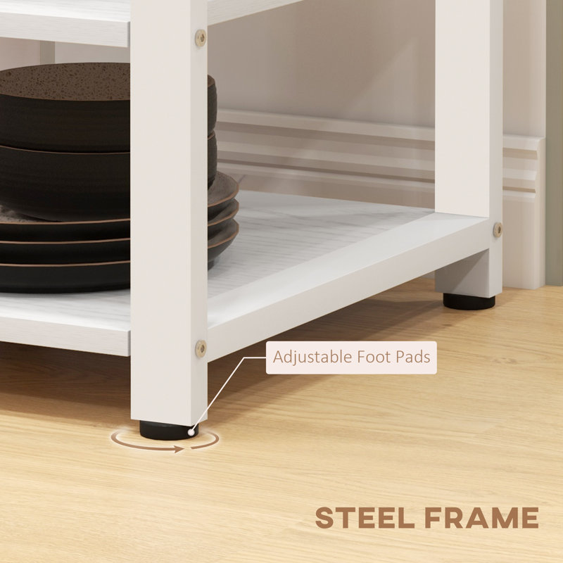 White Composite Kitchen Baker's Rack with LED Lights and Charging Station