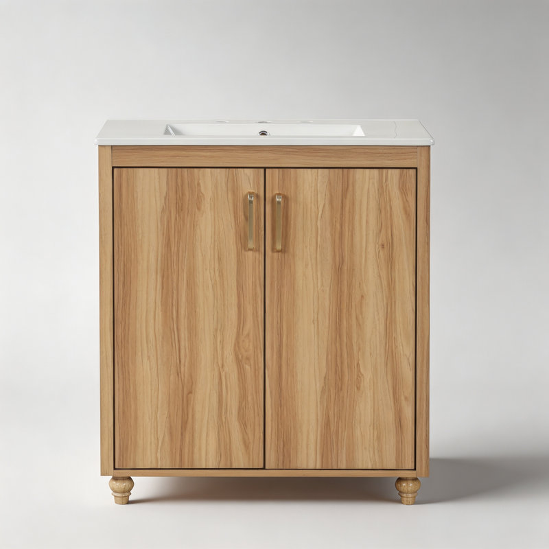 Ensemble de meuble-lavabo naturel 30 po avec lavabo Armoire polyvalente avec portes et tiroir; Fabrication en panneau de fibres à densité moyenne