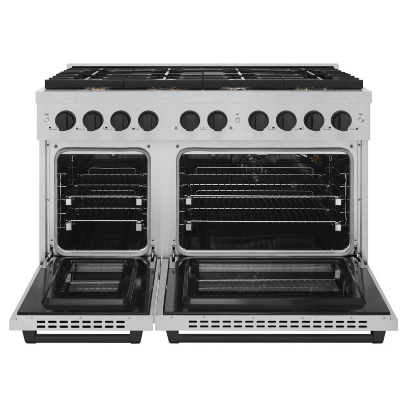 ZLINE Autograph 48" Paramount Double Oven Dual Fuel Range w/ Matte Black Accents (SDRZ-48-MB), Satin Stainless Steel