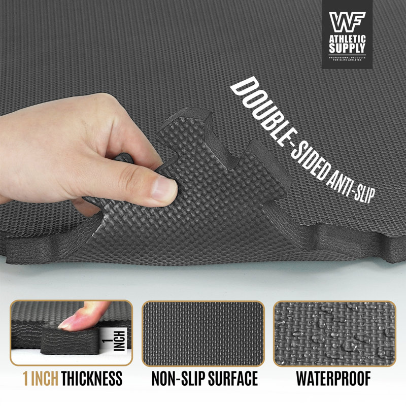 CAP Interlocking Exercise Foam Mats, 48 SQ.FT Diamond, TATAMI, T-Pattern 1-Inch Thickness Tiles, Black-T Pattern