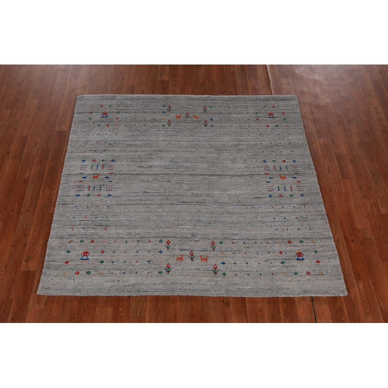 Handmade Gray Gabbeh Indian Square Rug 5x5