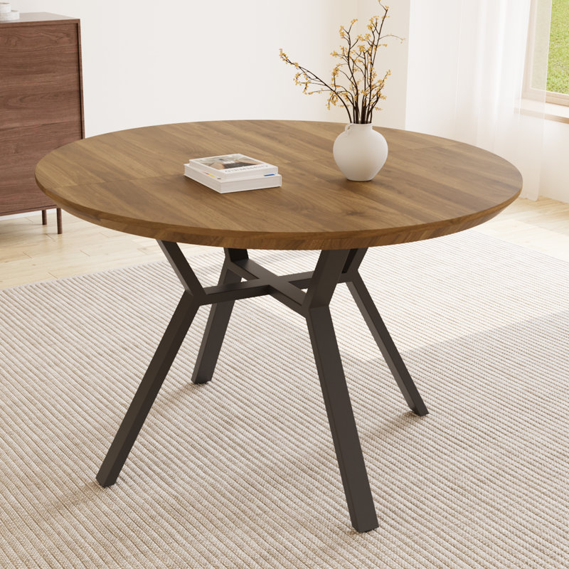 Table de salle à manger ronde 43,2 "à 59,1", table de cuisine Mid-Century ronde pour 4 à 6 personnes, table basse de loisirs moderne