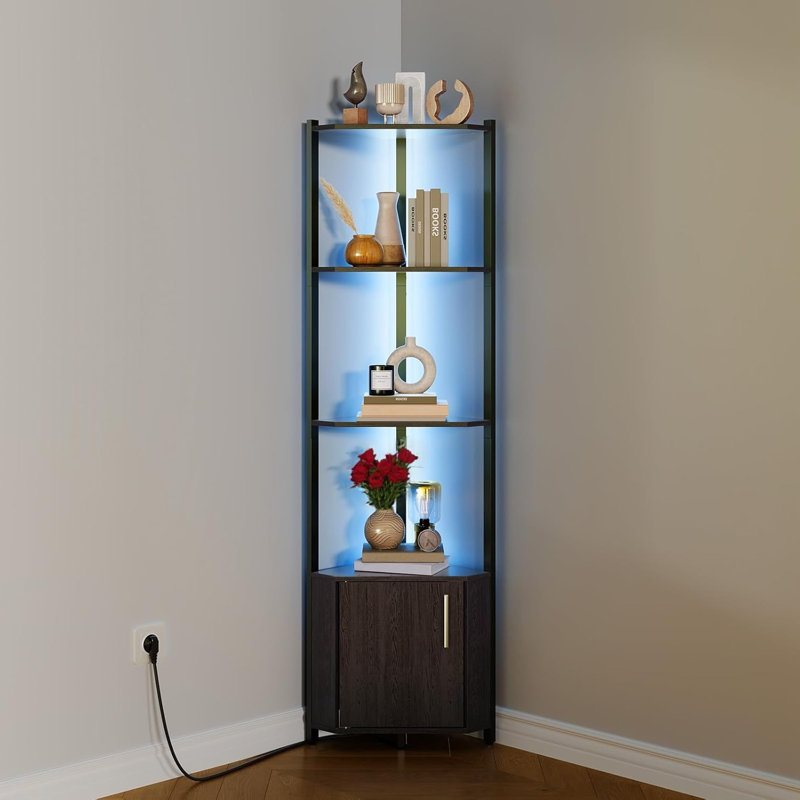 5 Tier LED Corner Shelf with Lights, with LED Strips, Adjustable Brightness Corner Display Shelf for Bedroom, Living Room, Home Office - Easy Assembly, Space-Saving Storage