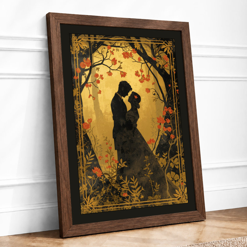 Lovers in Gold Art Deco - Framed Print, A1 - 84.1 x 59.4 cm, Walnut