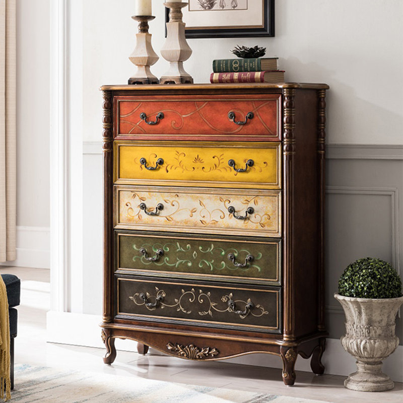Commode décorative 5 tiroirs peinte à la main