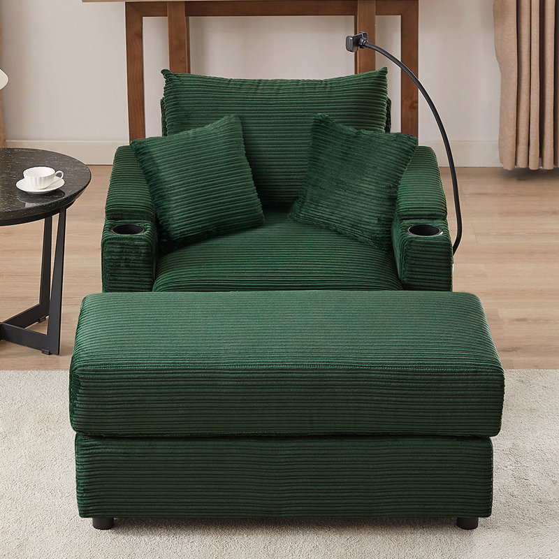 Canapé simple de 41,7 po de style moderne avec espace de rangement, repose-pieds mobile, deux ports USB, deux porte-gobelets et un support pour téléphone dans le salon