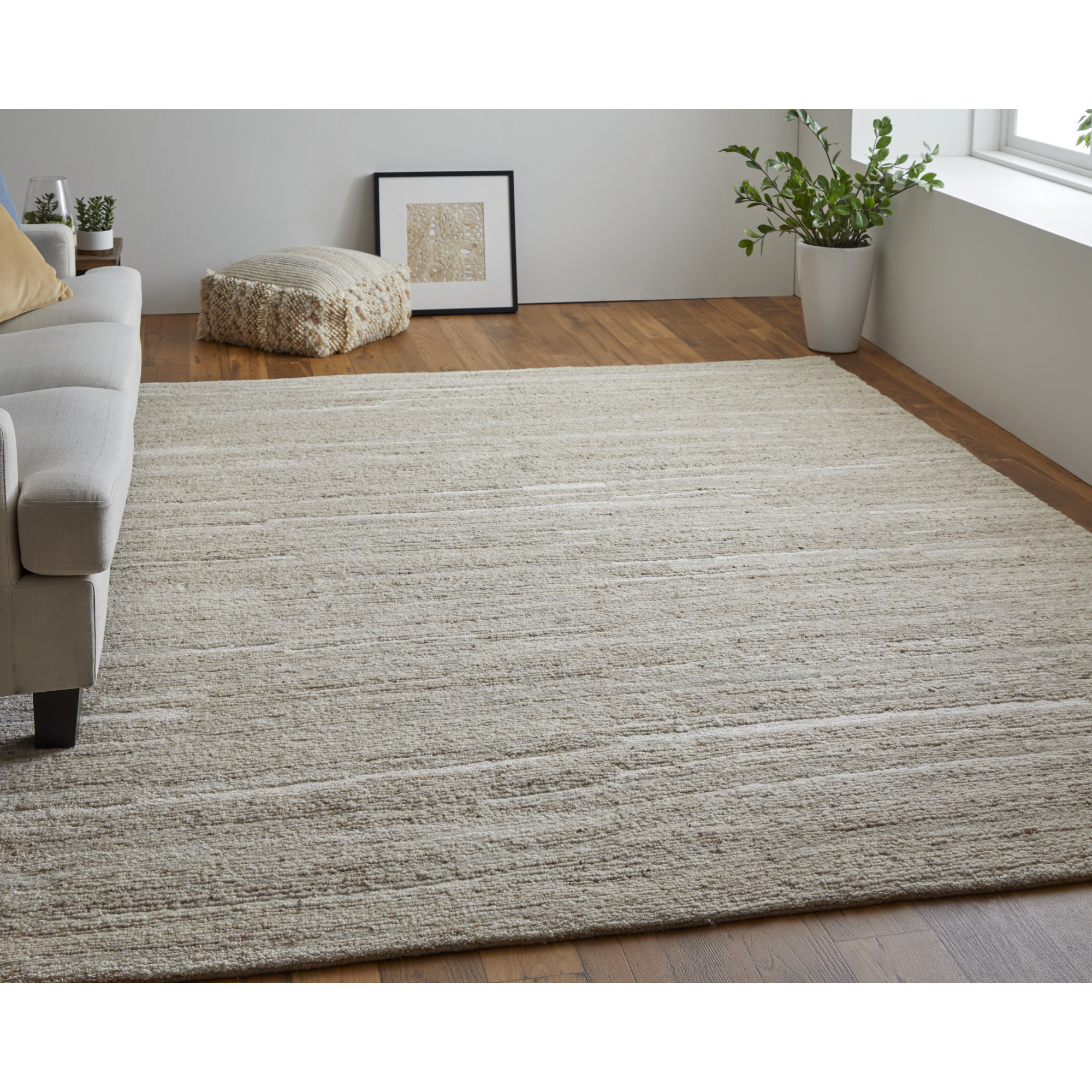 Handmade Wool Ivory Rug, Rectangle 2' x 3'