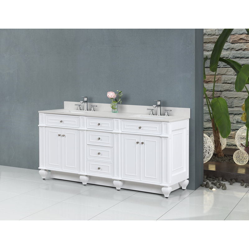 Freixa 72'' Double Bathroom Vanity with Quartz Top, Antique White