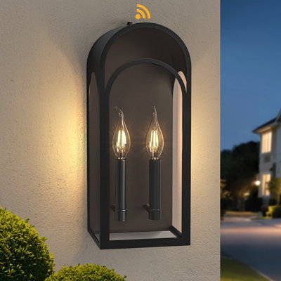 Applique murale d'extérieur 18 po en fer trempé transparent noir Etl avec crépuscule à l'aube