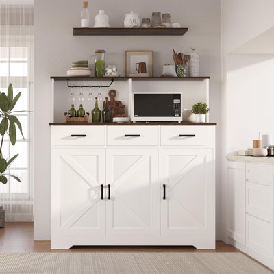 Farmhouse Sideboard Buffet Cabinet With Microwave Stand, Barn Doors Buffet Storage Cabinet With Drawers And Shelves by ZACOO