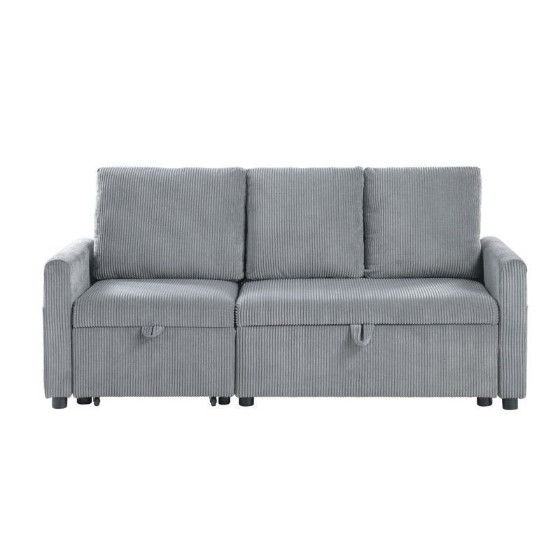 Canapé Swin avec méridienne coulissante et rangement, velours côtelé gris, 70 po