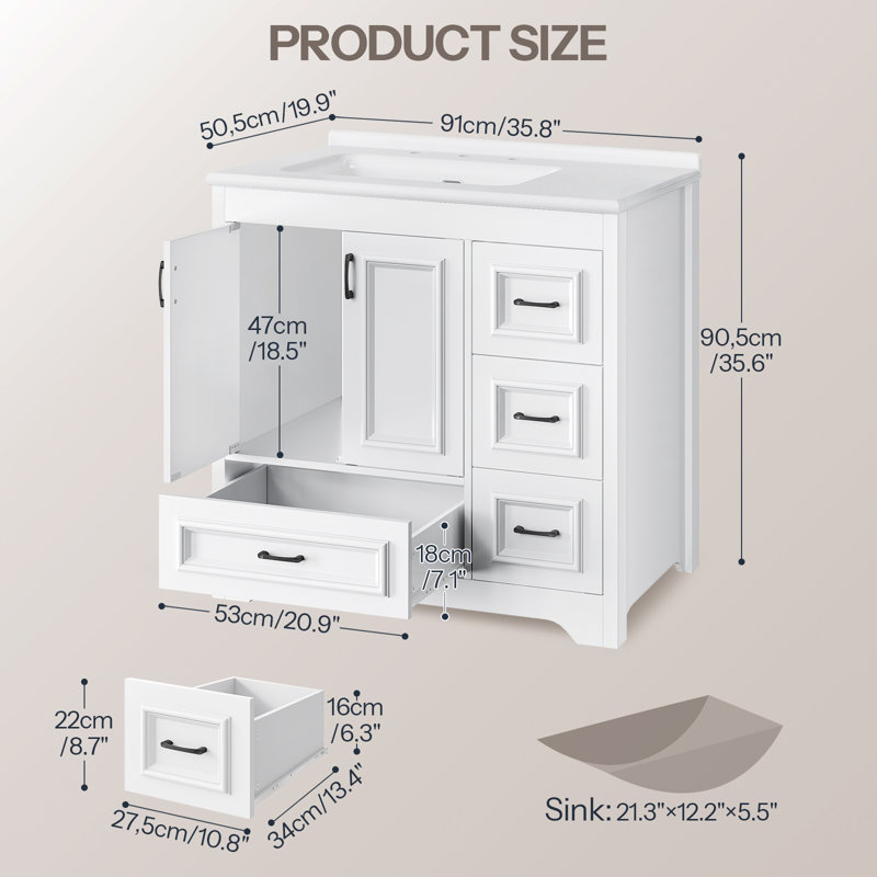 Meuble-lavabo moderne simple avec plateau en céramique, tiroirs et armoire
