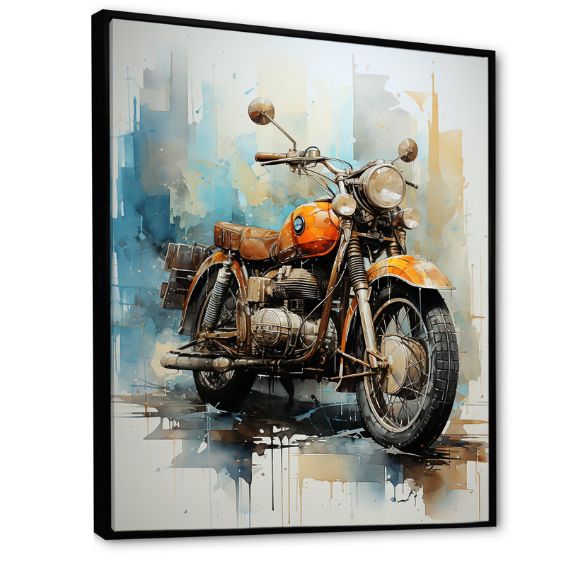 Voyage en moto surréelle sur toile, H 40 po x l 30 po x P 1,5 po, Cadre flottant noir