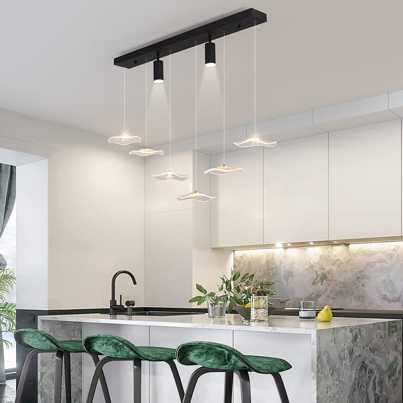 8-Light LED Kitchen Island Pendant Light,Modern Dimmable Chandelier with Spotlights for Dining Room