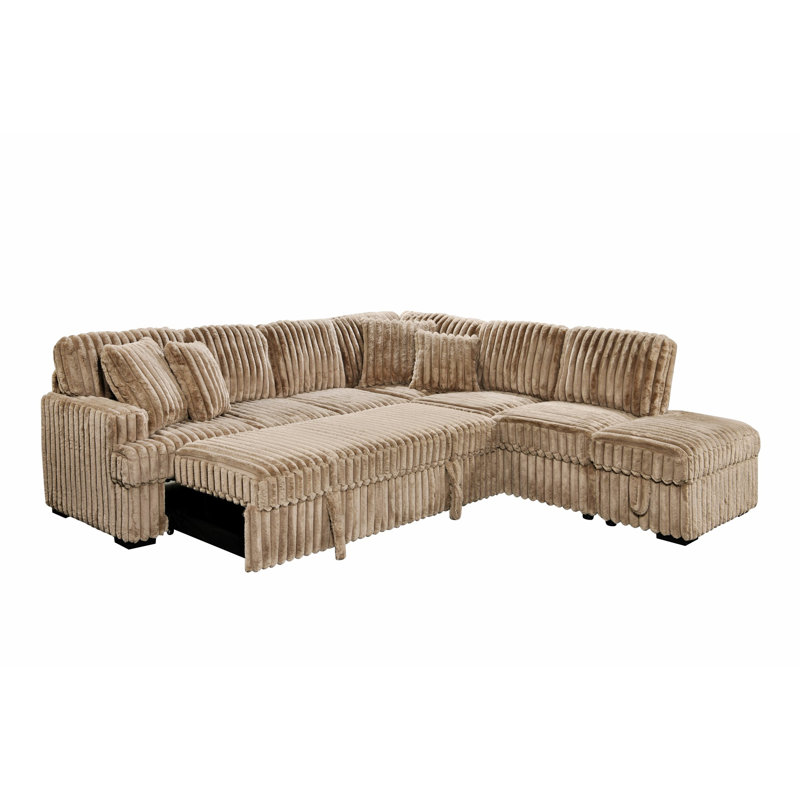 Canapé-lit avec repose-pieds avec rangement, canapé modulaire avec lit escamotable, canapé en forme de L pour le salon, Brun